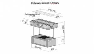 berbel Deckenlifthaube Skyline 2 BIH 95 SK RAL mit Liftfunktion, 7 JAHRE GARANTIE, Edelstahl Deckenplatte, LED Kochfeldbeleuchtung und Effektbeleuchtung, 1050030