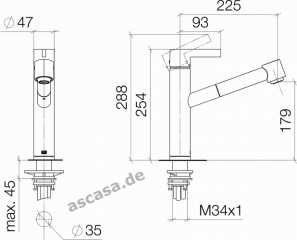 Dornbracht Eno Pull-Out Einhebelmischer mit Brausefunktion, Hochdruck, Platin gebrstet, 33875760-06