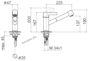 Dornbracht Eno Pull-Out Einhebelmischer mit Brausefunktion, Hochdruck, Chrom, 33870760-00