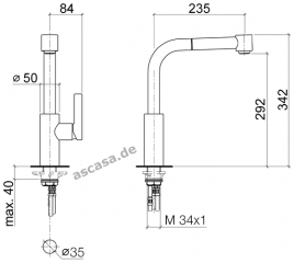 Dornbracht Elio Pull-Out Einhebelmischer mit Brausefunktion, Hochdruck, Platin gebrstet, 33870790-06