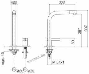 Dornbracht Elio Einhebelmischer, Zweilochbatterie, Hochdruck, Platin matt, 32800790-06