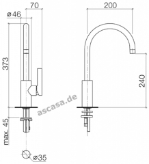 Dornbracht Tara Ultra Einhebelmischer mit Festauslauf, Hochdruck, Platin gebrstet, 33800875-06