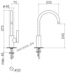 Dornbracht Tara Ultra Einhebelmischer mit Festauslauf, Hochdruck, Platin gebrstet, 33800875-06