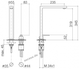 Dornbracht Lot Einhebelmischer, Zweilochbatterie mit Einzelrosetten, Hochdruck, Chrom, 32800680-00