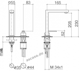 Dornbracht Lot Einhebelmischer Bar Tap, Zweilochbatterie mit Einzelrosetten, Hochdruck, Chrom, 32805680-00