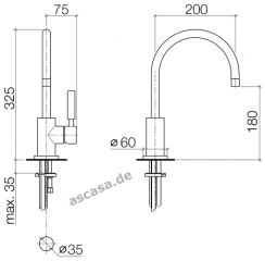 Dornbracht Tara Classic Einhebelmischer, Hochdruck, Platin gebrstet, 33800888-06