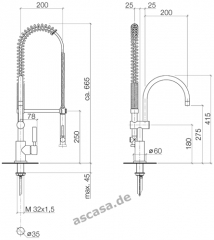 Dornbracht Tara Classic Einhebelmischer mit Pendelbrause Profi, Hochdruck, Chrom, 33880888-00