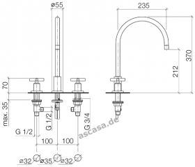 Dornbracht Tara Dreilochbatterie, Hochdruck, Platin gebrstet, 20815892-06