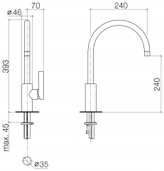 Dornbracht Tara Ultra Einhebelmischer, mit Griffhebel rechtsseitig, Hochdruck, Platin gebrstet, 33826875-06