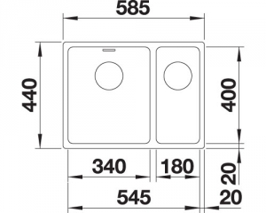 Blanco Andano 340/180-U, Hauptbecken links, InFino Ablauf, 522979