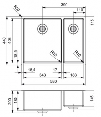 Reginox New York 34x40+18x40, Hauptbecken links, Edelstahlsple, R27806