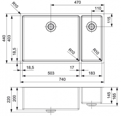 Reginox New York 50x40+18x40, Haupbecken links, Edelstahlsple, R27837