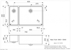 Reginox New York 18x40+50x40, Hauptbecken rechts, Edelstahlsple, R27790