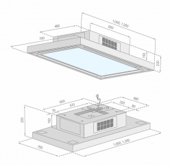 Silverline SBUD 104 S Square Box, Deckenhaube, schwarz Schwarzglas. Mit 5 Jahren Garantie!