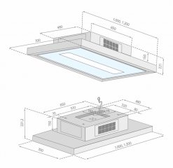 Silverline OSUD 124 W One Stripe, Deckenhaube, Edelstahl/Weissglas. Mit 5 Jahren Garantie!