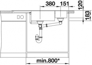 Blanco Delta II Eck-Einbau-Sple Silgranit PuraDur, Farbe cafe, InFino Ablauf, 523669