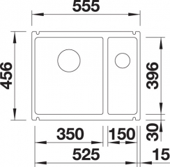 Blanco Subline 350/150-U Keramik PuraPlus, Farbe schwarz, InFino Ablauf, 523747