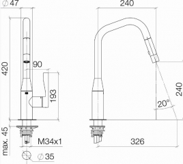 Dornbracht Sync Pull-Down Einhebelmischer mit Brausefunktion, Hochdruck, Dark Platinum gebrstet, 33875895-99