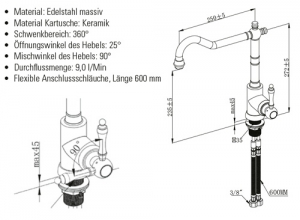 Villeroy & Boch Armatur Avia, Edelstahl massiv gebrstet, 924000LC