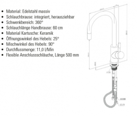 Villeroy & Boch Armatur Umbrella Flex, Edelstahl massiv, Design Gold, 92540003