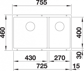 Blanco Subline 430/270-U Silgranit PuraDur 2, Farbe anthrazit, InFino Ablauf, 523151