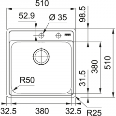 Franke Bell BCX 610-51 Einbaubecken, Edelstahl, Drehknopfventil, 101.0623.960, 12593