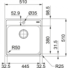 Franke Bell BCX 610-51 Einbaubecken, Edelstahl, Handbettigung, 101.0622.893, 12391