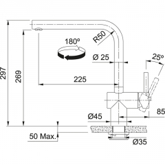 Franke Atlas Neo Sensor Festauslauf Einhebelmischer, Hochdruck, Industrial Black, 115.0625.525, 11520