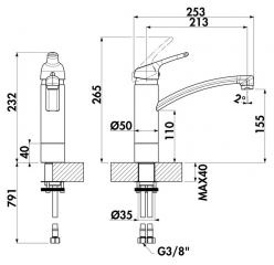 Linea Fuoco 5 Fensterarmatur, chrom, Hochdruck, 5011324