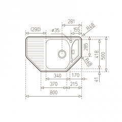 Teka TEXINA 45 E-TG 1 1/2B 1D AUTO, Tegranit+ Einbau-Ecksple, Carbon, 40143454