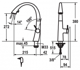 KWC Zoe 1, Einhebelmischer chrom, Hochdruck Schlauchbrause, 5022195