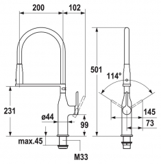 KWC Sin Highflex, Einhebelmischer chrom, Hochdruck Schlauchbrause, 5022190