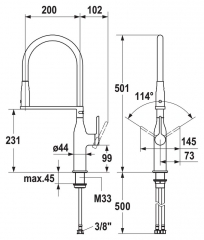 KWC Sin Highflex, Einhebelmischer chrom, Hochdruck Schlauchbrause, 5022190