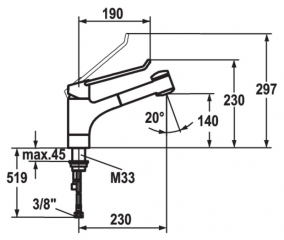 KWC Vita Pro 2, Einhebelmischer chrom, Hochdruck Schlauchbrause, Hebel lang 190 mm, 5022283