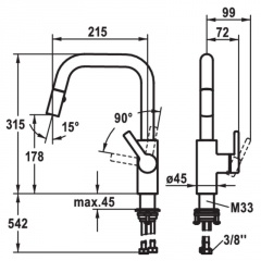 KWC Luna E7, Einhebelmischer schwarz matt, Hochdruck Schlauchbrause, 5022248