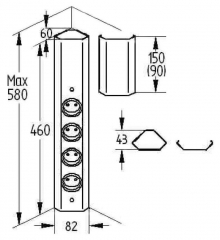 Naber Mira Eck small 1, Eck-Steckdosenelement Edelstahl, 7053093