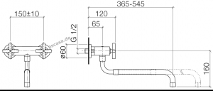 Dornbracht Tara Wand-Brckenarmatur mit herausziehbarem Auslauf, Hochdruck, Messing, 31151892-09