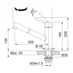 Franke Orbit Einhebelmischer, Hochdruck Zugauslauf, Edelstahl, 115.0569.461