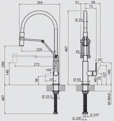 Systemceram KeraDomo OFFEO PRO, Einhebelmischer mit Flexbrause, Hochdruck, 10034, Farbe chrom