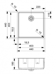 Reginox New York 40x40 Gun Metal Silver, Edelstahlsple, R35115