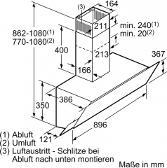 Bosch DWK095G60, Wandesse, Serie 2, Klarglas schwarz bedruckt, 90 cm, EEK: C, mit 5 Jahren Garantie!