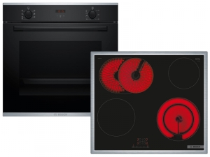 Bosch HBD431FH63, SET Einbau-Backofen und Elektro-Kochfeld, HBS233BB0 + PKN645BA2E, Schwarz, EEK: A, mit 5 Jahren Garantie!