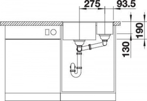 Blanco Subline 340/160-U Unterbausple, Silgranit PuraDur, felsgrau, Becken rechts, 527814