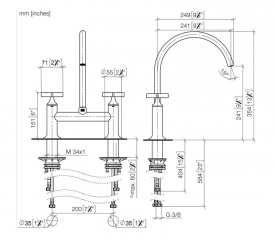 Dornbracht VAIA Zweiloch-Brckenbatterie fr Spl-/ Profibrause - Platin gebrstet, 19825809-06