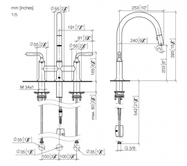 Dornbracht VAIA Dreiloch-Brckenbatterie Pull-down mit Brausefunktion - Messing (23kt Gold), 19870809-09