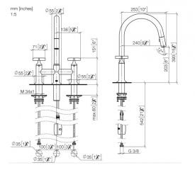 Dornbracht VAIA Dreiloch-Brckenbatterie Pull-down mit Brausefunktion - Messing (23kt Gold), 19875809-09