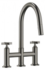 Dornbracht VAIA Dreiloch-Brckenbatterie Pull-down mit Brausefunktion - Dark Platinum gebrstet, 19875809-99