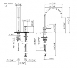 Dornbracht MEM Einhebelmischer, Zweilochbatterie mit Einzelrosetten, Hochdruck, Messing, 32815682-09