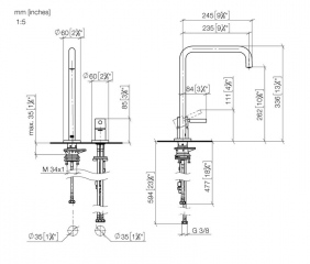 Dornbracht META SQUARE Einhebelmischer, Zweilochbatterie mit Einzelrosetten, Hochdruck, Platin gebrstet, 32815861-06