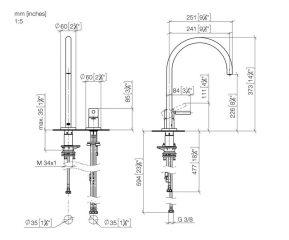 Dornbracht TARA ULTRA Einhebelmischer, Zweilochbatterie mit Einzelrosetten, Hochdruck, Chrom, 32815875-00